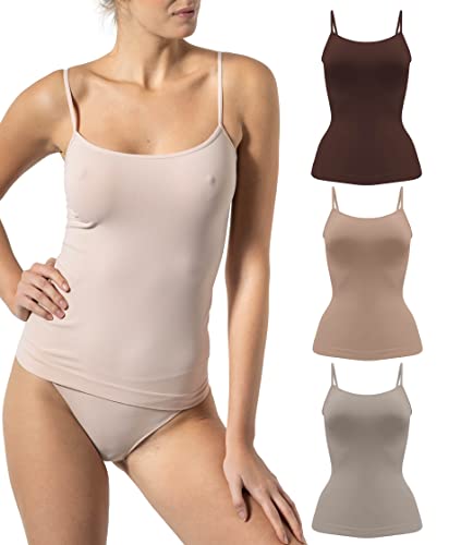 Risalti Spaghetti Top Damen aus Mikrofaser 3 Stück – Basic Trägertop mit schmalem Träger, Nahtloses Unterhemd für Alltag und Freizeit, Weiches Damenoberteil - Made in Italy von Risalti