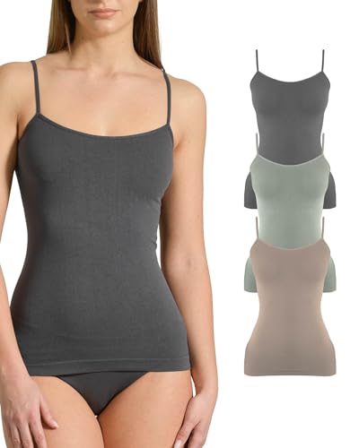 Risalti Spaghetti Top Damen Schmale Schultern Eco Friendly 3 Stück - Unterhemden Damen Nahtlos, Basic Tops Aus Yees Green Mikrofaser, Tanktop Nachhaltig Und Bequem – Made In Italy von Risalti