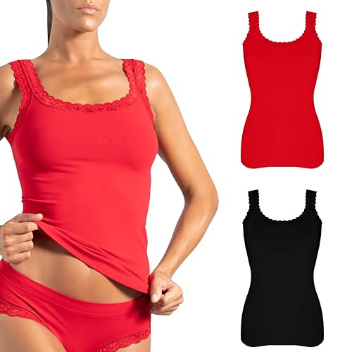 Risalti Spitzentop Damen Letizia 2 STK - Top Sommer Mikrofaser, Mit Spitze, Tank Top, Spitzen Oberteile, Unterwäsche Frauen - Made in Italy von Risalti