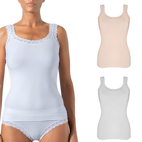 Risalti Spitzentop Letizia 2 STK - Damen Sommer Mikrofaser Top Mit Spitze, Tank Top, Spitzen Oberteile, Unterwäsche Frauen - Made in Italy von Risalti