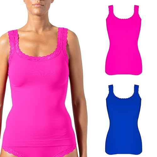 Risalti Spitzentop Letizia 2 STK - Damen Sommer Mikrofaser Top Mit Spitze, Tank Top, Spitzen Oberteile, Unterwäsche Frauen - Made in Italy von Risalti