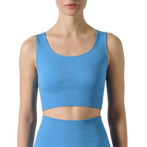 Risalti Sport BH Damen Rippenstoff Ilena - Sport Bustier Damen Sexy, Sport Top Damen Fitness Elegant aus Mikrofaser, Sport-BHS für Damen, BH Ohne Bügel, Gym Bra, Nahtloser BH - Made in Italy von Risalti