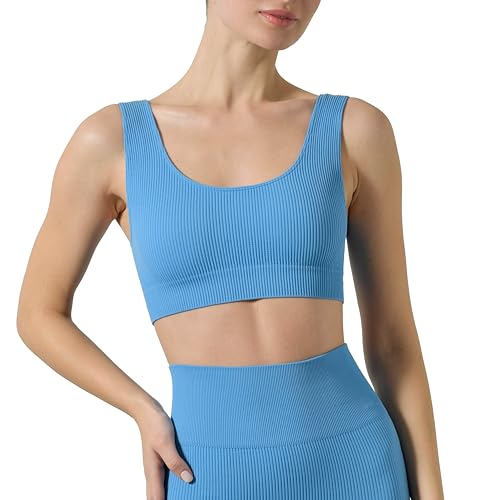 Risalti Sport BH Damen Rippenstoff Sara - Sport Bustier Damen Sexy, Sport Top Damen Fitness Elegant aus Mikrofaser, Sport-BHS für Damen, BH Ohne Bügel, Gym Bra Nahtloser - Made in Italy von Risalti