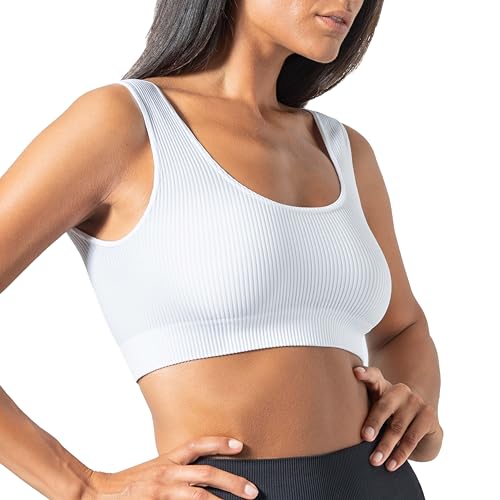 Risalti Sport BH Damen Rippenstoff Sara - Sport Bustier Damen Sexy, Sport Top Damen Fitness Elegant aus Mikrofaser, Sport-BHS für Damen, BH Ohne Bügel, Gym Bra Nahtloser - Made in Italy von Risalti