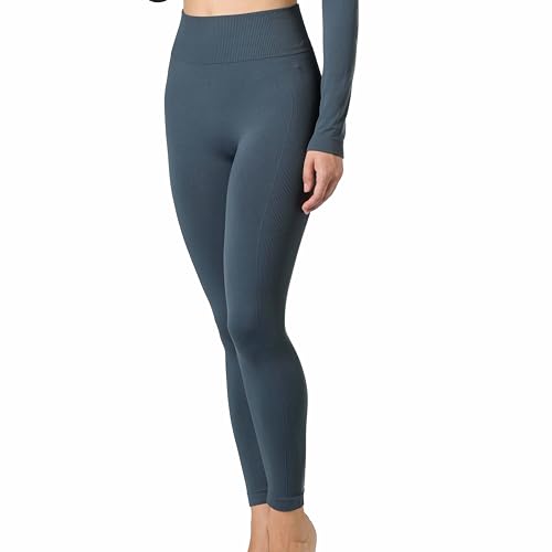 Risalti Sport Leggings Damen High Waist Rippenstoff Ilena - Sporthose Damen Lang Elegant aus Mikrofaser, Gym Leggings Damen, Stretch-Hosen Nahtlos, Sportleggins Damen Lang - Made In Italy von Risalti