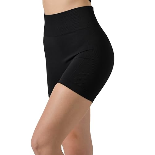 Risalti Shorts Damen High Waist Rippenstoff Ilena - Kurze Sporthose Damen Elegant aus Mikrofaser, Nahtlose Sport Shorts Damen, Sporthose Damen Kurz, Gym Shorts Damen - Made in Italy von Risalti