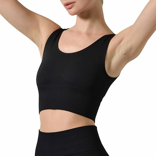 Risalti Sport BH Damen Rippenstoff Ilena - Sport Bustier Damen Sexy, Sport Top Damen Fitness Elegant aus Mikrofaser, Sport-BHS für Damen, BH Ohne Bügel, Gym Bra, Nahtloser BH - Made in Italy von Risalti