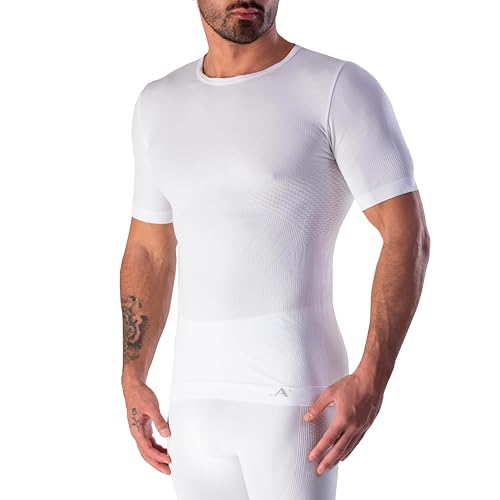 Risalti Thermo-Trikot für Herren, kurzärmelig, Energy – elastische und atmungsaktive Thermounterwäsche, nahtloses Seamless-Sportshirt, Thermokleidung für Herren, nahtlos, hergestellt in Italien, Weiß, von Risalti