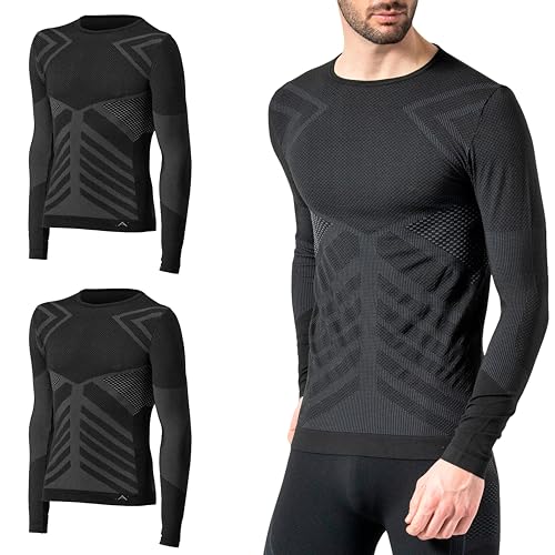 Risalti Thermoshirt Funktionsunterwäsche Herren Langarm Energy 2 Stück - Thermo Muskelshirts Elastische, Compression Shirt und Atmungsaktive, Nahtloses Unterwäsche - Made in Italy von Risalti