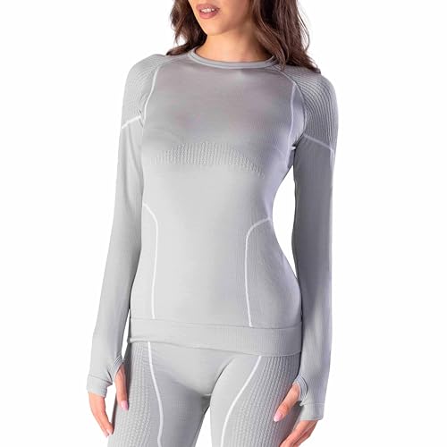 Risalti Thermounterwäsche Damen Langarm Merino Thermo TECH+ - Thermo Langarmshirt Damen Merino Wolle, Funktionsunterwäsche Damen Kompressions, Unterwäsche Frauen Winter Nahtlose - Made in Italy von Risalti