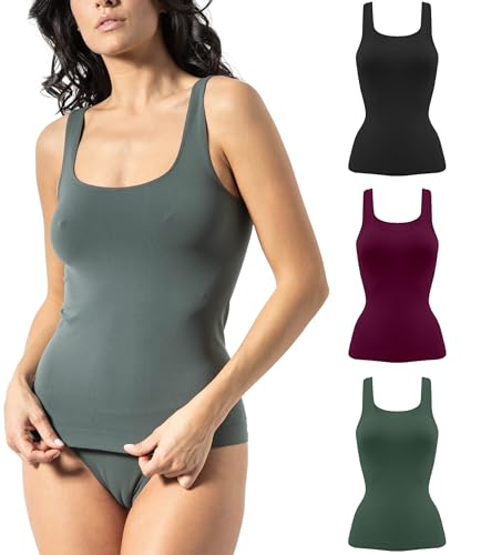 Risalti Top Damen mit Breiter Träger aus Mikrofaser 3 Stück – Basic Trägertop, Nahtloses Unterhemd für Alltag und Freizeit, Weiches Damenoberteil - Made in Italy von Risalti