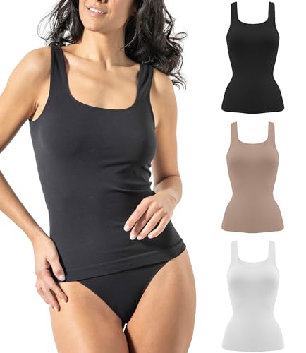 Risalti Top Damen Microfaser 3 Stück - Damen Unterhemd Breiter Schulter, Elegantes Unterwäsche Frauen, Weicher Tops Für Damen Nahtloses Damen Unterwäsche - Made in Italy von Risalti