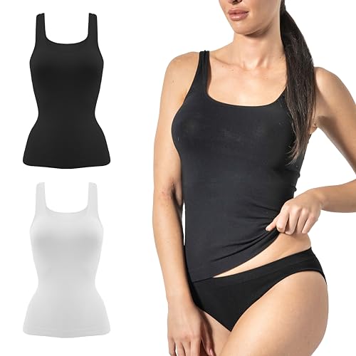 Risalti Unterhemden Damen Bambus Breiten Schulter 2stk - Tank Top Damen, Weicher als Unterhemden Damen Baumwolle, Damen Unterhemden, Unterhemd Damen, Tops Für Damen Nahtlose - Made In Italy von Risalti