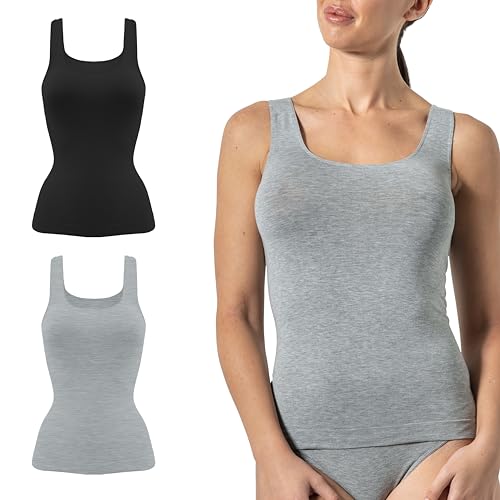 Risalti Unterhemden Damen Bambus Breiten Schulter 2stk - Tank Top Damen, Weicher als Unterhemden Damen Baumwolle, Damen Unterhemden, Unterhemd Damen, Tops Für Damen Nahtlose - Made In Italy von Risalti