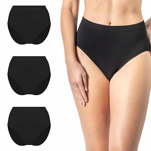 Risalti Unterhosen Damen High Waist Bambus Slip 3stk - Unterwäsche Frauen, Slip Damen, Damen Unterwäsche, Weicher als Unterhosen Damen Baumwolle, Seamless Slips Damen - Made In Italy von Risalti