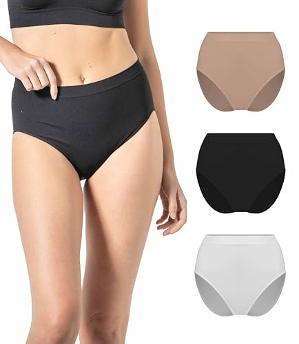 Risalti Unterhosen Damen High Waist Slips Mikrofaser 3 STK. - Seamless Slips Damen, Damen Unterwäsche, Weicher als Baumwoll Unterwäsche Damen, Schlüpfer Damen - Made in Italy von Risalti