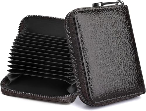 RisePlus Promotes Kreditkartenetui, Kartenetui für Damen und Herren aus echtem Leder, Reißverschluss, RFID-blockierend, 11 Kartenfächer für Kreditkarten (Braun) von RisePlus