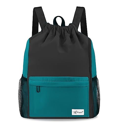 Risefit Kordelzug-Rucksack mit Netztaschen String Turnbeutel Sackpack Sanddicht Wasserabweisend Strand Rucksack für Männer Frauen von Risefit