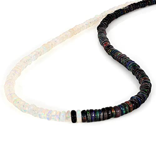 Natürliche weiße und schwarze äthiopische Opal-Perlen-Halskette, Energieheilungskristalle, 925er Silber, mit gelbvergoldeter Kette, Geburtstag, Geschenk für sie, Edelsteinschmuck, 45,7 cm von RisenshineJewel