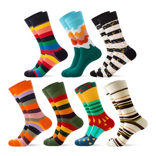 Risheng 7 Paare Bunte Socken Herren 43-46, Lustige Socken Herren Bunt Gestreifte Socken FüR Damen Und Herren Baumwolle Neuheit GekäMmte Socken von Risheng