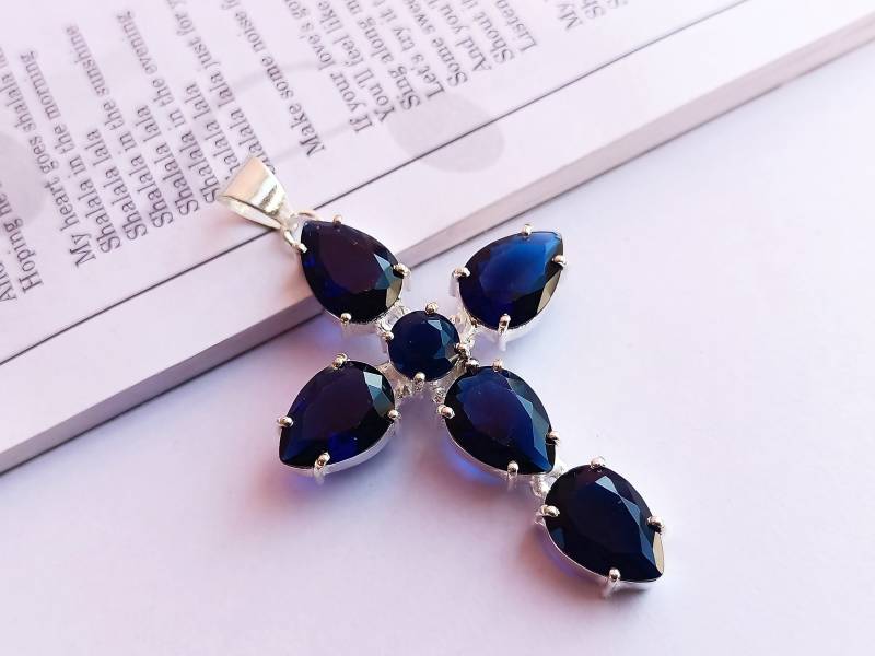 Blauer Topas Kreuz Anhänger-Topas Anhänger Halskette-Topas Anhänger-Handgemachte Einzigartige Anhänger-Anhänger Für Liebe-Handgemachte von Rishijewelrycreation