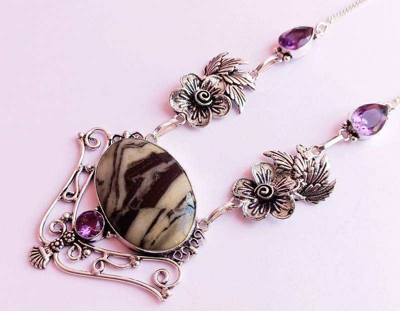 Jaspis Und Amethyst Halskette-sterling Silber Versilberte Halskette-Boho Halskette - Geschenk Für Sie - Handgemachter Schmuck von Rishijewelrycreation