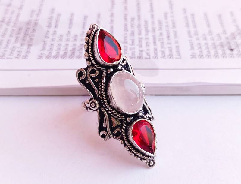 Liebe Rosenquarz Ringrosenquarz Und Granat Ringmulti Edelstein Stein Ringversilberter Ringantik Ringjahrestag Geschenkidee von Rishijewelrycreation