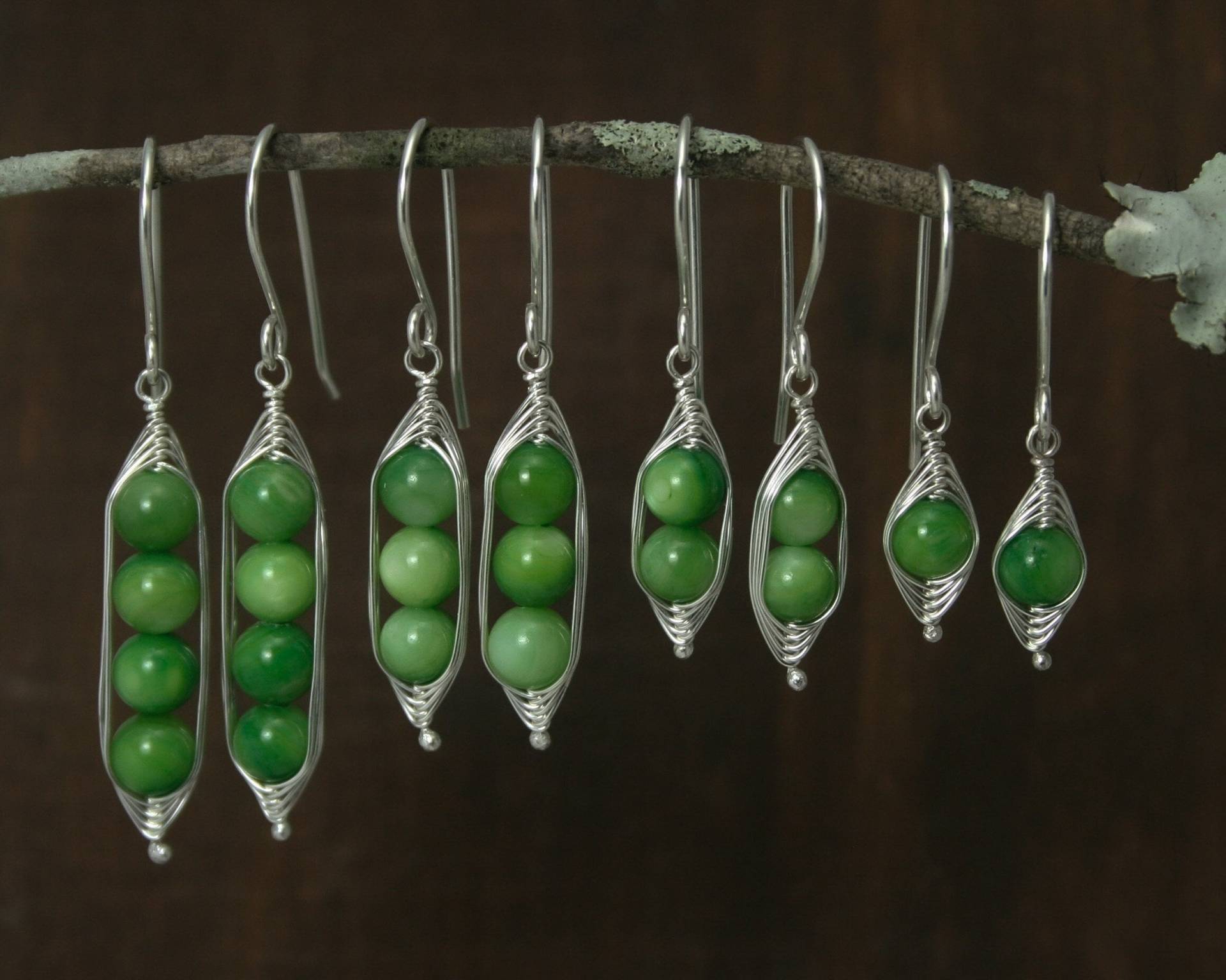 Erbsenschotenohrringe, Vier Erbsen in Einer Schote, Geschenk Für Beste Freunde, Einzigartiger Peapod Schmuck, Bedeutungsvolles Neue Mütter von RisingJewelryShop