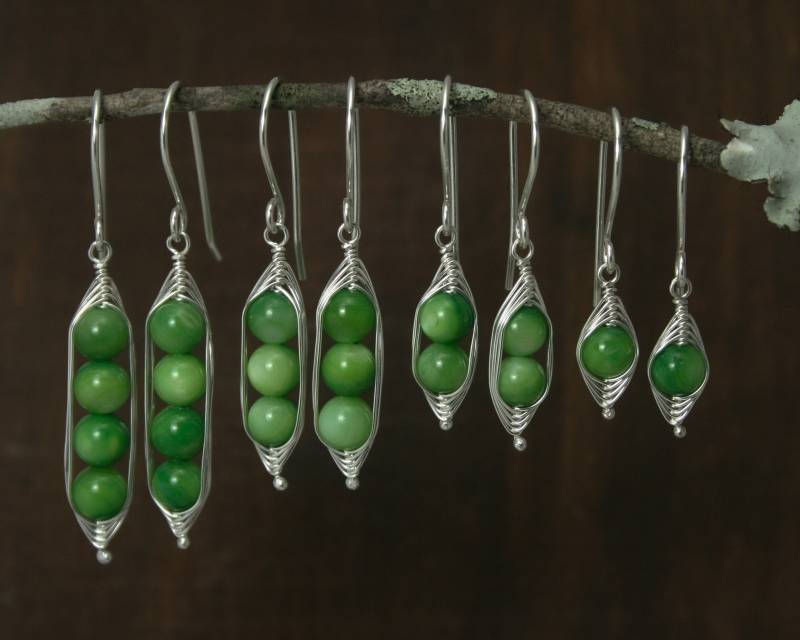 Erbsenschotenohrringe, Vier Erbsen in Einer Schote, Geschenk Für Beste Freunde, Einzigartiger Peapod Schmuck, Bedeutungsvolles Neue Mütter von RisingJewelryShop