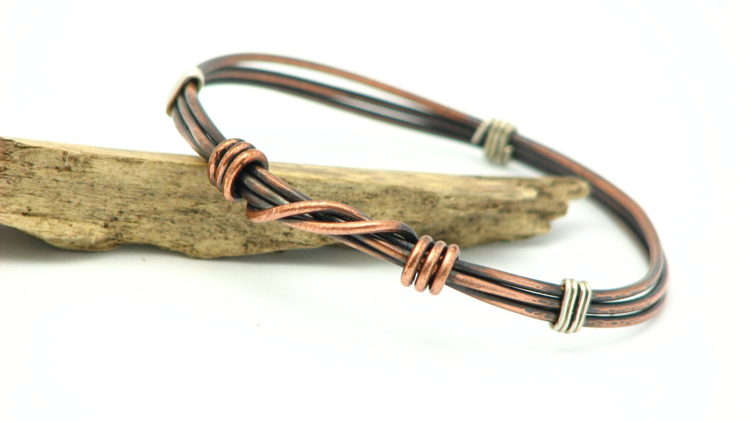 Kupfer Armreif Armband Rustikal Draht Gewickelt Schmuck Handmade Mixed Metal Kupfer Armreif Armband Rustikal Draht Gewickelt Schmuck Handmade Mixed Metal von RisingSunStudio