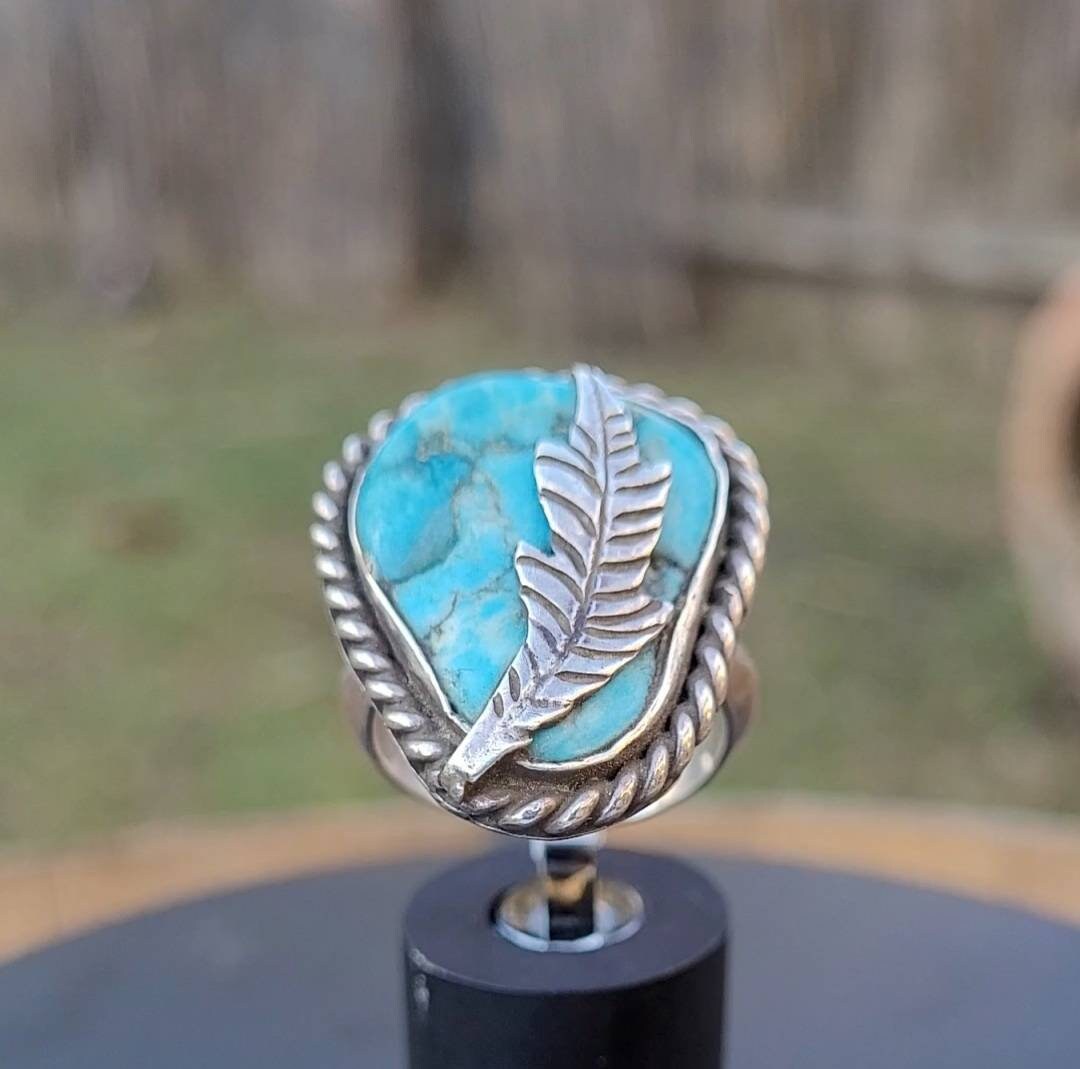 Vintage Bisbee Türkis Blatt Design Ring von RisingThunderJewelry