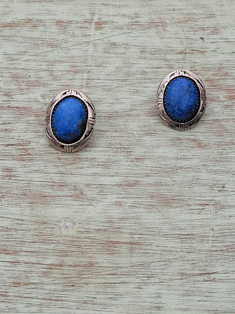 Vintage Lapislazuli Ovale Ohrstecker von RisingThunderJewelry