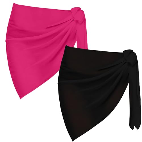 2 Stück Sarong Coverups für Frauen Badeanzug Wrap Badeanzug Rock Bikini Bademode Chiffon Cover Up Strand (DE/NL/SE/PL, Alphanumerisch, Einheitsgröße, Regular, Regular, Schwarz+Rose) von Risipu