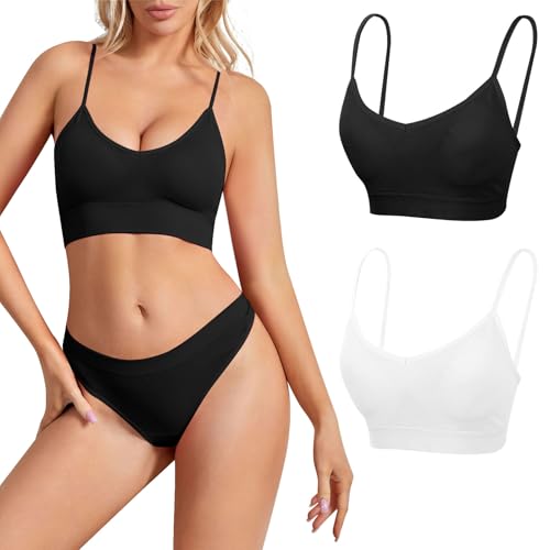 2er BH ohne Bügel Nahtlose Bralettes T-Shirt BHS Bustier Top für Damen (L, Schwarz+Weiß) von Risipu