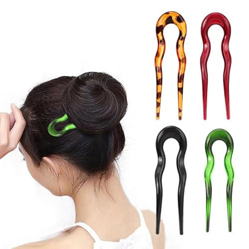 4 Stück U-Förmige Französische Haarnadel Haarpin Zinken Hochsteckfrisur Chignon Pins Groß Haarnadeln Stäbchen Haarschmuck für Frauen Mädchen Haarstyling (Bernstein) von Risipu