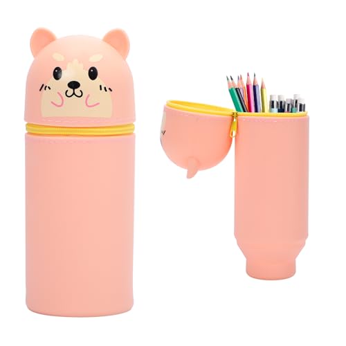 Federmäppchen 2 in 1 aus welchem Silicon, Federmäppchen Ständer up für Schreibwaren Unisex Kapazität Mäppchen Kosmetiktasche Bleistifttasche Niedliche Schule Geschenke für Kinder (Hund) von Risipu