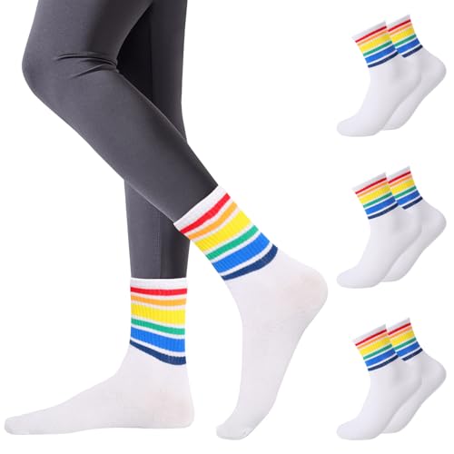 Risipu 3 Paare Regenbogen gestreifte Knöchel hohe Socken Männer Frauen,Stolz Monat Homosexuell Socken für LGTBQ Partei (DE/NL/SE/PL, Alphanumerisch, Einheitsgröße, Regular, Regular, C 3 Paare - Weiß) von Risipu