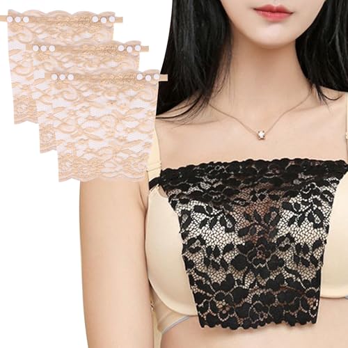 Risipu 3 Stück Spitze Modesty Panels für Frauen Dekolleté Cover Up für niedrigen Ausschnitt Spitze Einsatz für Low Cut Tops Perfekt für Tank Tops, Kleider, Büro Damen (3 Braun) von Risipu