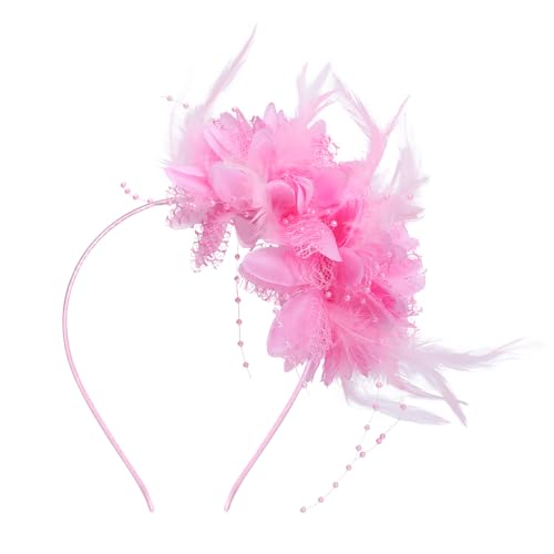 Risipu Fascinator für Hochzeiten, eleganter Vintage-Fascinator aus Netzstoff und Stoff, Feder-Fascinator für Damen, Partyballhut, Jockey-Club-Stirnband, Zubehör (Rosa) von Risipu