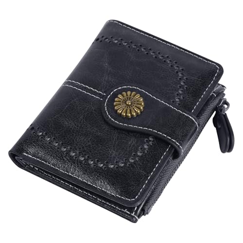 Risipu Geldbörse Damen Leder mit Zipper, Geldbeutel Klein Damen mit Kartenfächern und Münzfach, Mini Geldbeutel mit eleganter Lederoptik (Schwarz) von Risipu
