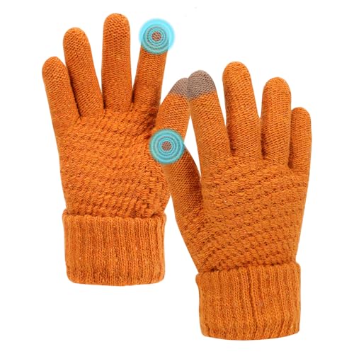 Risipu Winter Warme Fäustlinge für Frauen, Touchscreen Handschuhe Gestrickt Mit Warmem Weichem Futter, Elastische Manschette für Texting (Gelb) von Risipu