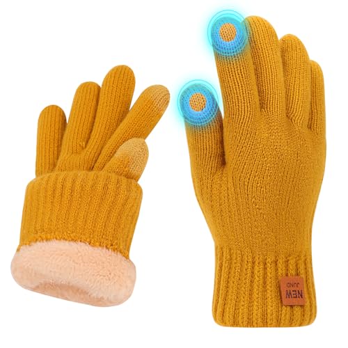 Risipu Winterhandschuhe für Frauen Damen Thermische Touchscreen Handschuhe mit Fleece Futter Weiche Warme Strickhandschuhe für Laufen Ski (Gelb, M) von Risipu