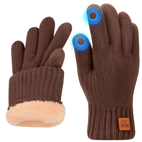Risipu Winterhandschuhe für Frauen Damen Thermische Touchscreen Handschuhe mit Fleece Futter Weiche Warme Strickhandschuhe für Laufen Ski (Khaki, L) von Risipu