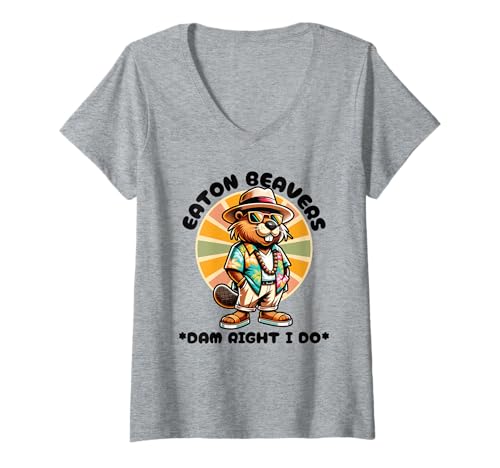 Damen Eaton Beavers - Dam Right I Do. Funny Adult Humor Naughty T-Shirt mit V-Ausschnitt von Risqué Filthy Funnies Adult Humor Shop