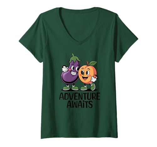 Damen Funny Eggplant & Peach, Adventure Awaits, Adult Humor Meme T-Shirt mit V-Ausschnitt Damen Funny Eggplant & Peach, Adventure Awaits, Adult Humor Meme T-Shirt mit V-Ausschnitt von Risqué Filthy Funnies Adult Humor Shop