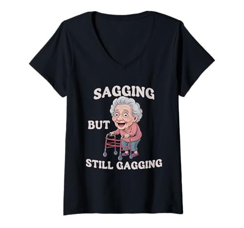 Damen Sagging But Still Gagging Funny Adult Humor Naughty T-Shirt mit V-Ausschnitt Damen Sagging But Still Gagging Funny Adult Humor Naughty T-Shirt mit V-Ausschnitt von Risqué Filthy Funnies Adult Humor Shop