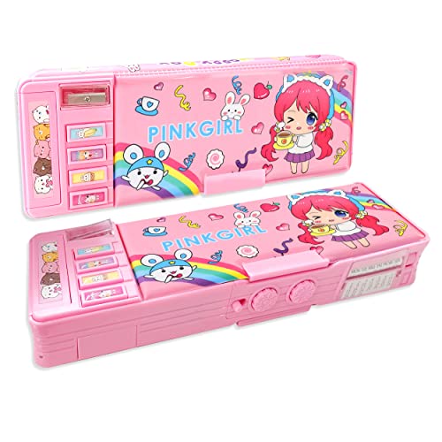 Pop up Multifunktions Mäppchen Federmäppchen für Jungen und Mädchen, Niedliches Cartoon Muster, mit Bleistiftspitzer, Whiteboard, bestes Geburtstagsgeschenk (Rosa) von Ristpal