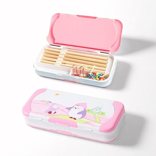Ristpal Federmäppchen mit Lineal, niedlicher Cartoon-Stiftebox, Organizer, Schreibwaren mit Spitzer, Schulbedarf (rosa Pinguin) von Ristpal