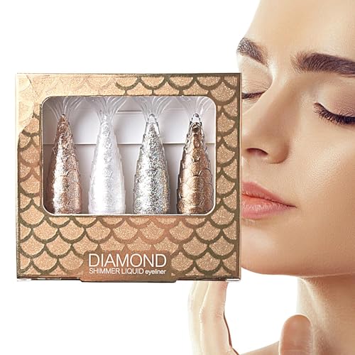 Glitzer-Eyeliner - 4-Farben-Liquid-Glitzer-Eyeliner-Set - Langanhaltender, schimmernder Lidschatten-Make-up-Stift, hochpigmentierter, farbintensiver, satinierter, mehrfach reflektierender Ristyur von Ristyur