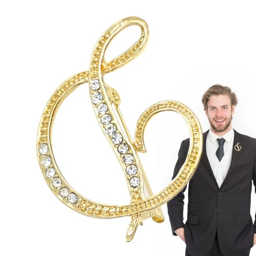 Goldene Buchstaben-Brosche mit Initiale | Goldene dekorative Anstecknadeln in Buchstabenform - Initiale Strassbrosche, Buchstabenbrosche, Initialornamente, Anstecknadelschmuck für Mädchen und Ristyur von Ristyur